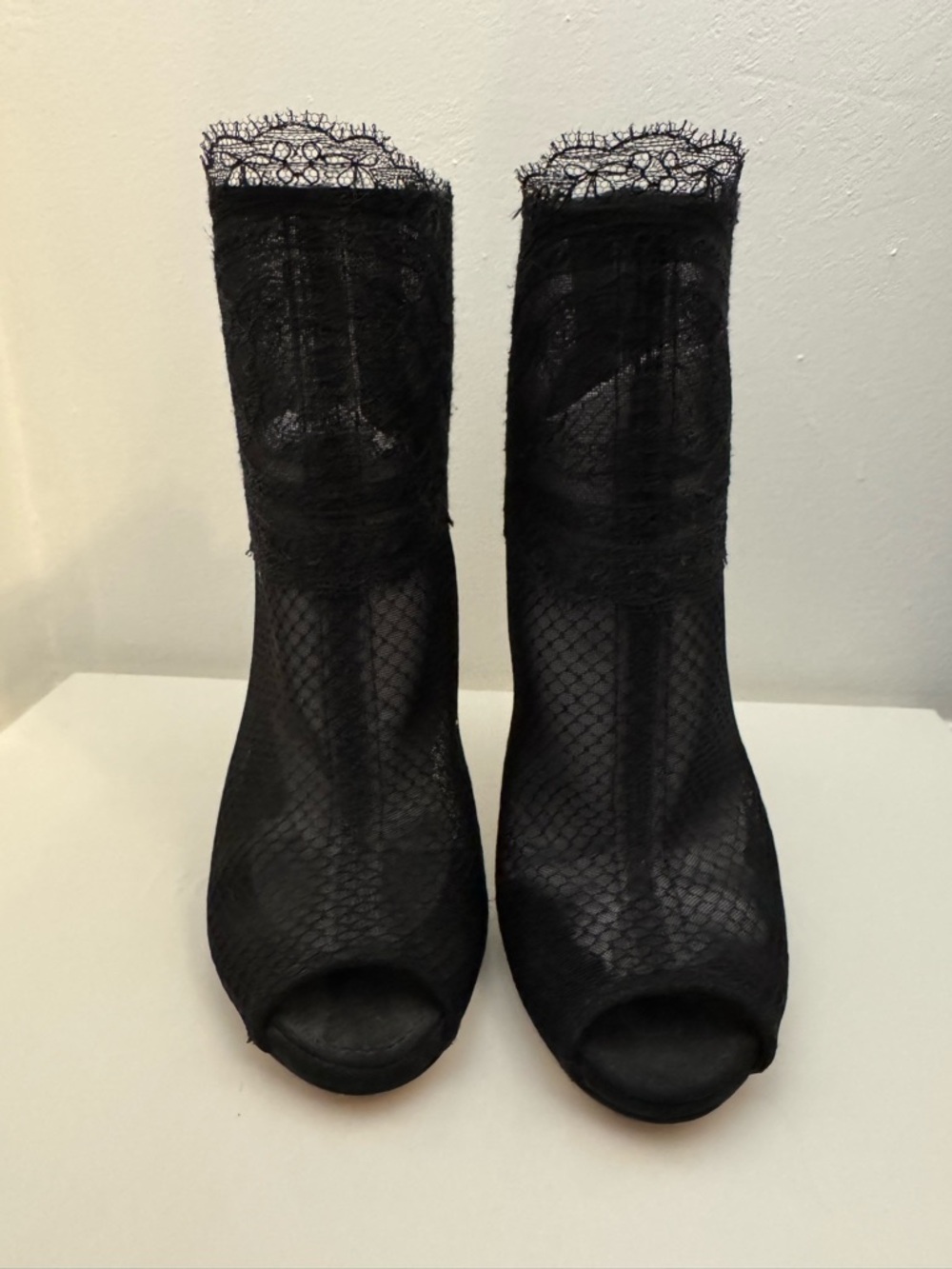 Dolce & Gabbana Black Lace Peep-Toe Sock Booties